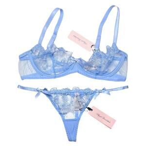 Agent Provocateur Jayce Plunge Underwire Bra and Thong Set Baby Blue Size 34C